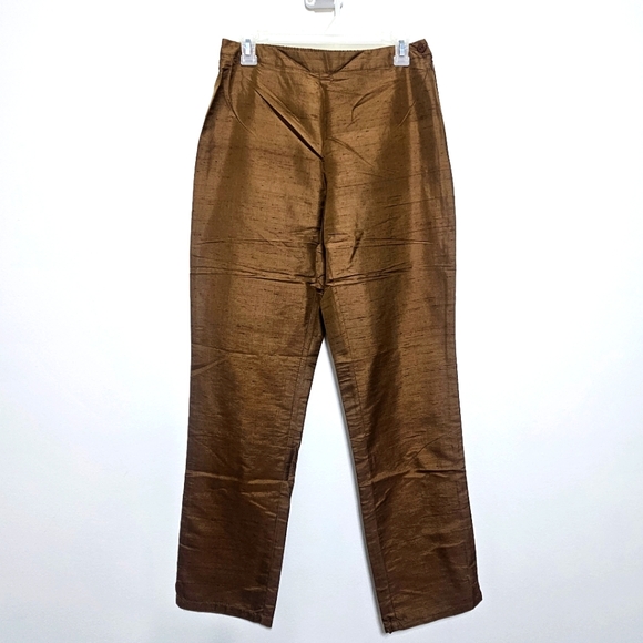 Spiegel Vintage Womens NWOT 100% Silk Pants Pull On Stretch Bronze Boho Brown M - Picture 5 of 12